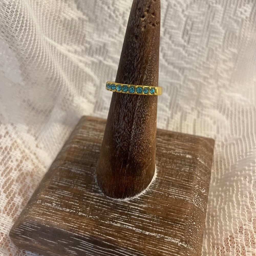 Teal Crystal Eternity Ring Stackable Sparkle - image 3